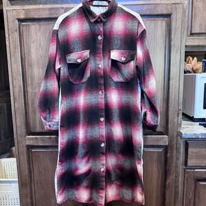 Grace Shacket Size Small Plaid Button Front Long Shirt Jacket‎